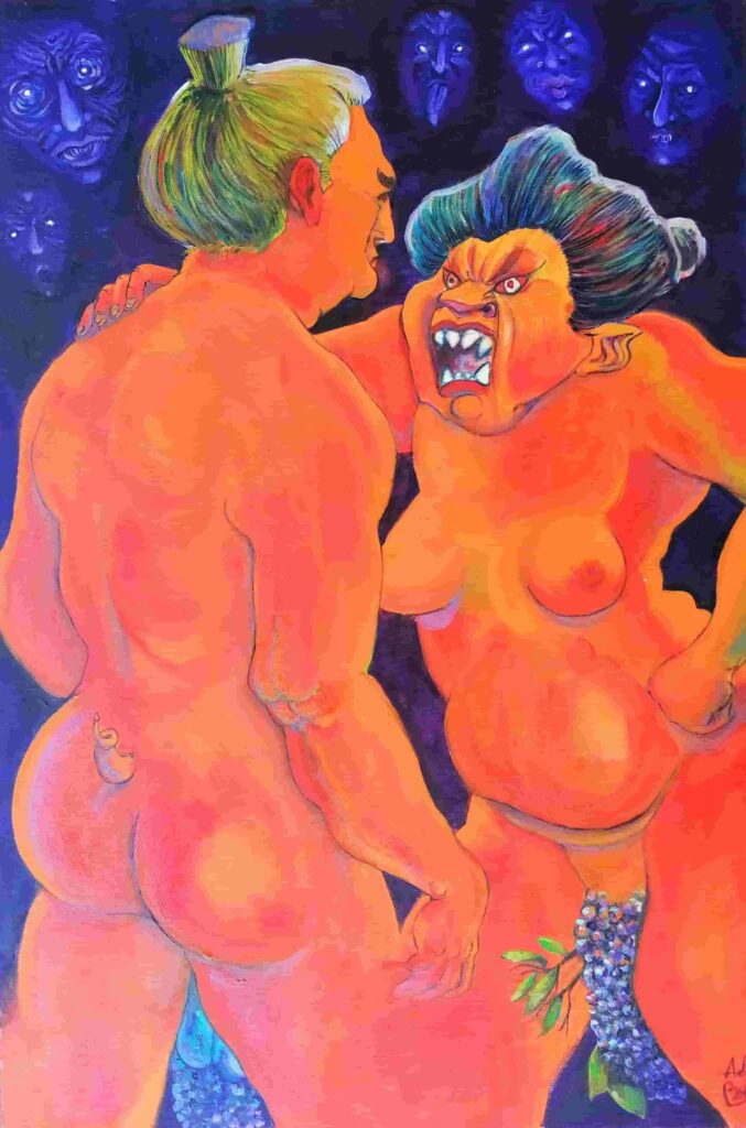 Fight - Senso del dovere e strafottenza si scontrano - dovrei andare a letto o posso dormire sul divano? - Alessandra Dell'Anna Peccarisi - Portfolio d'Artista - Arte - Sito personale d'artista - arte contemporanea italia - pittura a olio