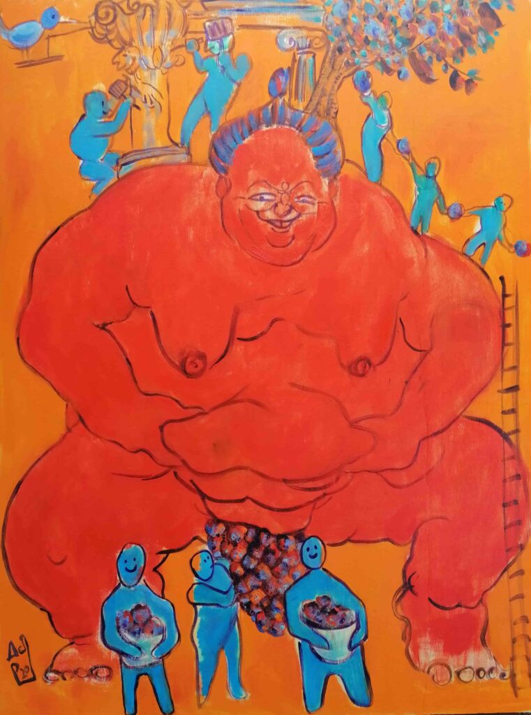 Abbondante e Generoso - grasso traboccante - grottesco - alessandra dell'anna peccarisi per la serie GROTESQUE - olio su tavola - oil on panel - artist - italian artist - contemporary art - red - fat - grape