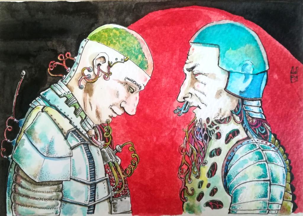 CYBERCICCIO - NUGAE - CARTOLINE acquerello - postcard - watercolor - artist in florence - alessandra dellanna peccarisi - cyberpunk - galleria - studio d'arte