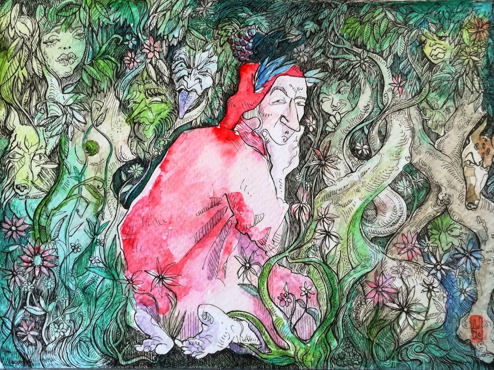 dante nella selva oscura - nel mezzo del cammin di nostra vita - nugae - acquerello e penna su carta - illustrazione - illustration - watercolours - italian watercolourist - dantedì