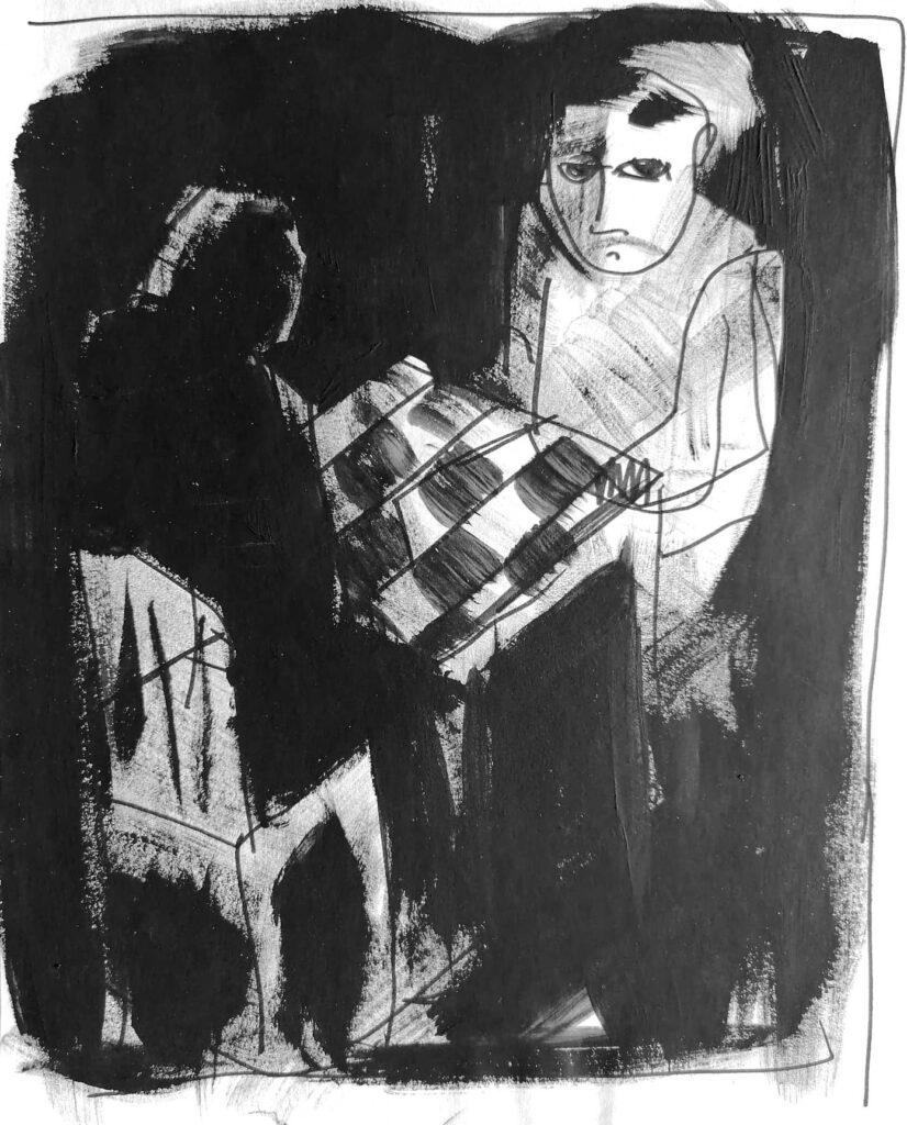 studio per scacchisti 3 - acrilico su carta - alessandra dell'anna peccarisi - portfolio - NUGAE - studio d'arte a firenze - pitture d'artista - ritratti su commissione